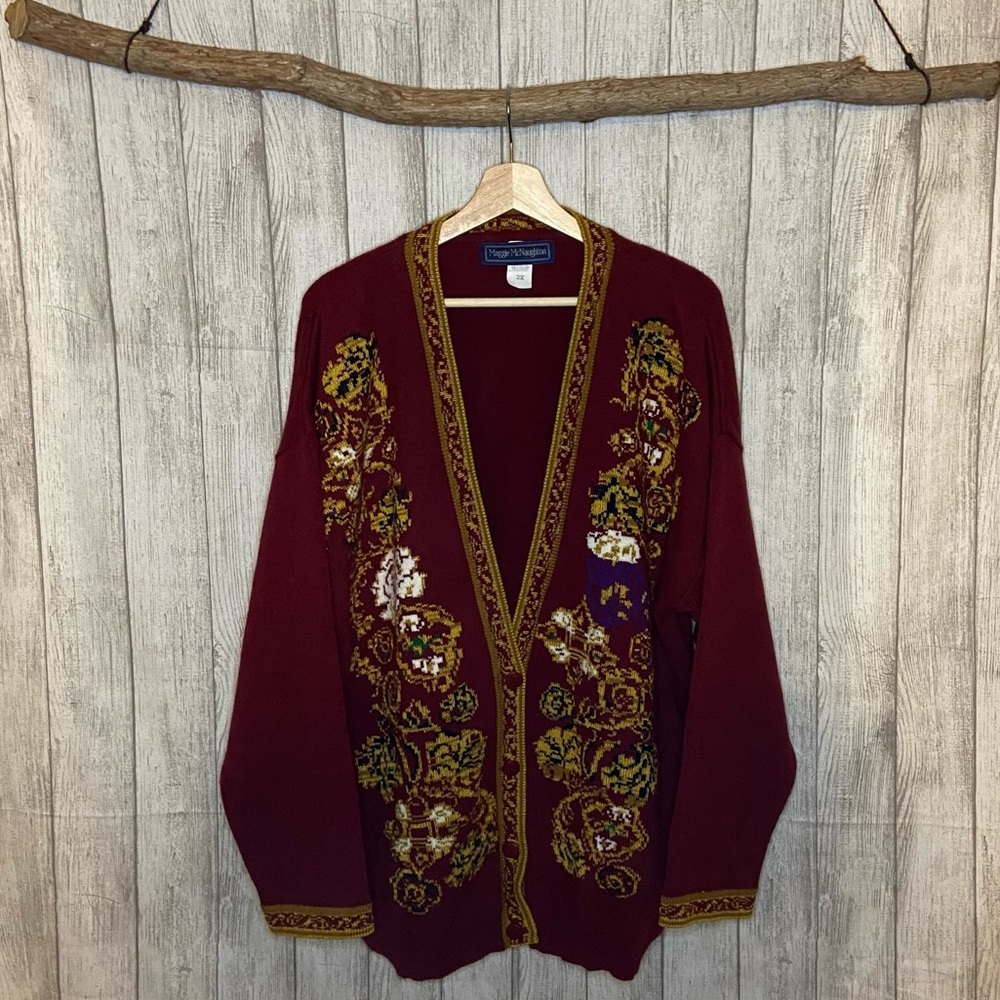 Vintage Maggie Mcnaughton Cardigan with embroidered flowers